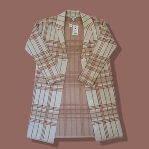 Plaid coral and white coat